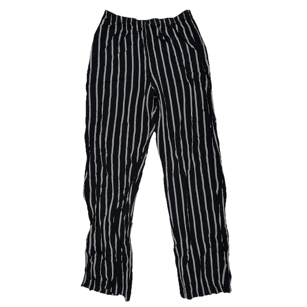 Brandy Melville Black & White Striped Drawstring Pant Relaxed Silky Beach‎ OSFA